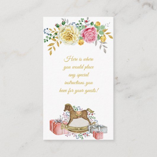 ヴィンテージフローラロッキングホースベビーシャワー エンクロージャーカード (正面)