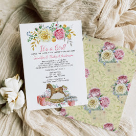 ヴィンテージフローラロッキング馬赤ちゃんシャワーbyメール 招待状