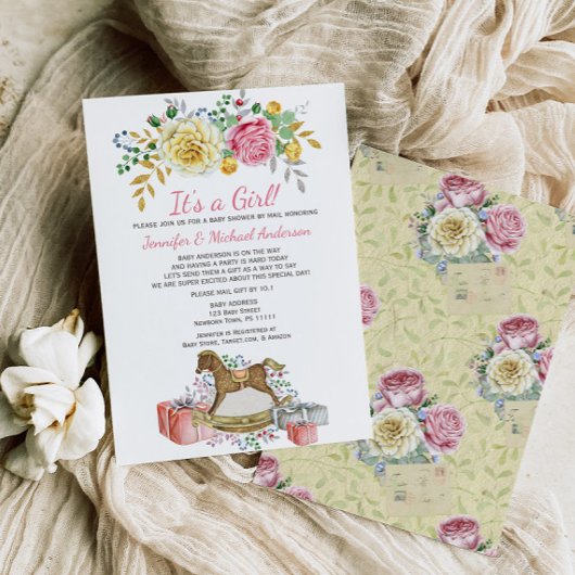 ヴィンテージフローラロッキング馬赤ちゃんシャワーbyメール 招待状