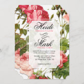 ヴィンテージフローラロマンスピンクローズ結婚ズ 招待状 (正面/裏面)