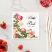 ヴィンテージフローラロマンスピンクローズ |白 スタンダードカクテルナプキン (インサイチュ)