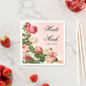 ヴィンテージフローラロマンスピンクローズ | 赤面ピンク スタンダードカクテルナプキン (インサイチュ)