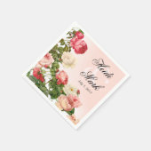 ヴィンテージフローラロマンスピンクローズ | 赤面ピンク スタンダードカクテルナプキン (角)