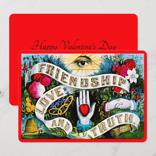 ヴィンテージフローラロマンチックなバレンタイン友情レッド シーズンカード (正面/裏面)