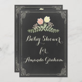 ヴィンテージフローラローレルズシャルクボードベビーシャワー 招待状 (正面/裏面)