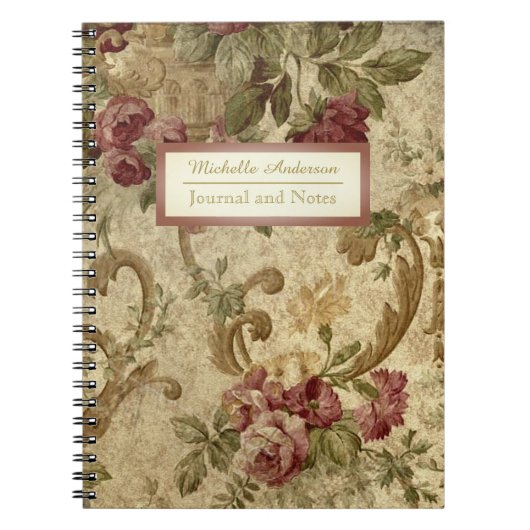 ヴィンテージフローラワインバラ（名前付き） ノートブック (正面)