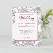 ヴィンテージフローラワインレッド結婚式招待状カード 招待状 (スタンド正面)