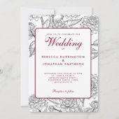 ヴィンテージフローラワインレッド結婚式招待状カード 招待状 (正面)