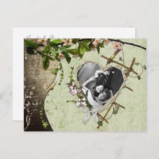 ヴィンテージフローラ写真の保存日付 案内ポストカード (正面/裏面)