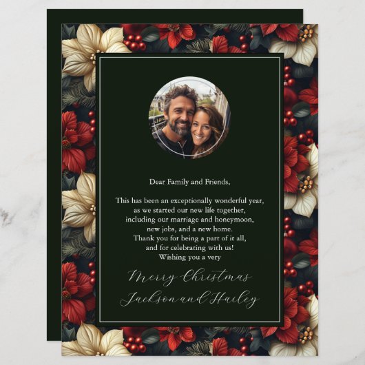 ヴィンテージフローラ写真クリスマスレター紙 (正面/裏面)