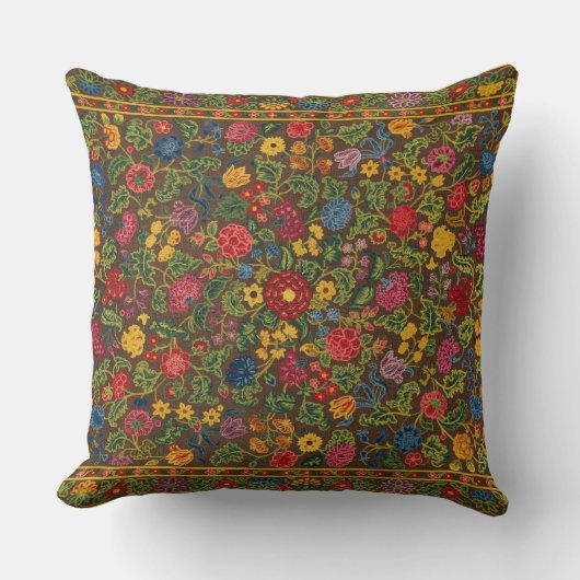 ヴィンテージフローラ刺繍カーペット、鮮やかな色 クッション (正面)