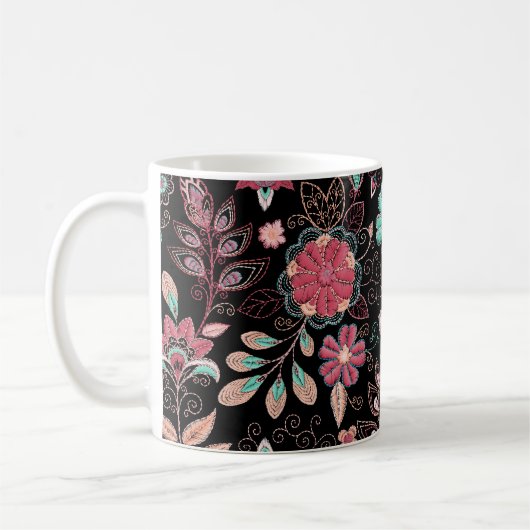ヴィンテージフローラ刺繍ダークパターン コーヒーマグカップ (左)
