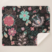 ヴィンテージフローラ刺繍ダークパターン シェルパブランケット (正面(横))