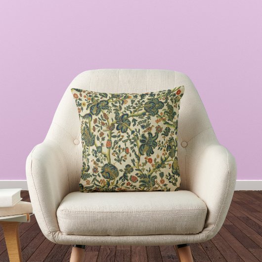 ヴィンテージフローラ刺繍プリント クッション