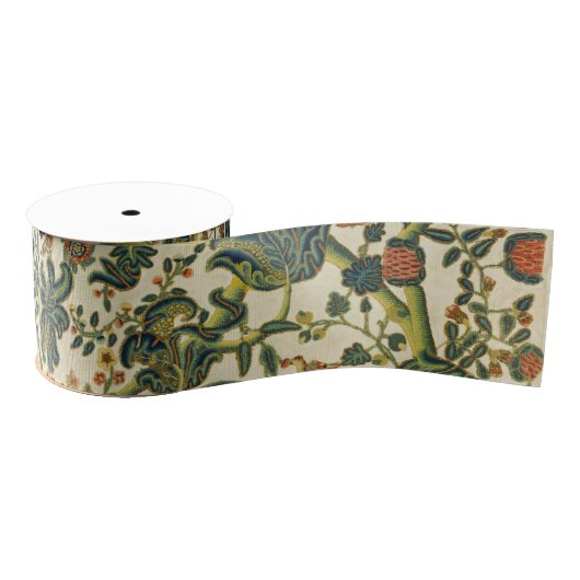 ヴィンテージフローラ刺繍プリント グログランリボン (リール)
