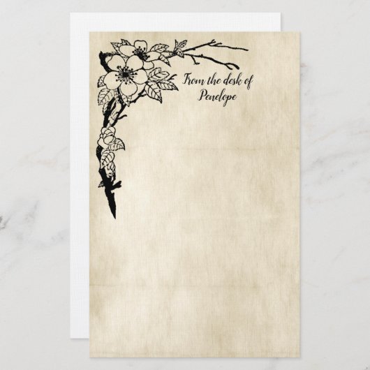 ヴィンテージフローラ古いパーチメントあなたの名前を追加 便箋 (正面/裏面)