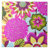 ヴィンテージフローラ壁紙ピンクブルーグリーン タイル (正面)