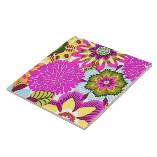 ヴィンテージフローラ壁紙ピンクブルーグリーン タイル (側面)