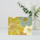 ヴィンテージフローラ壁紙、ターコイズグリーンとブラウン ポストカード (スタンド正面)