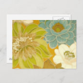 ヴィンテージフローラ壁紙、ターコイズグリーンとブラウン ポストカード (正面/裏面)