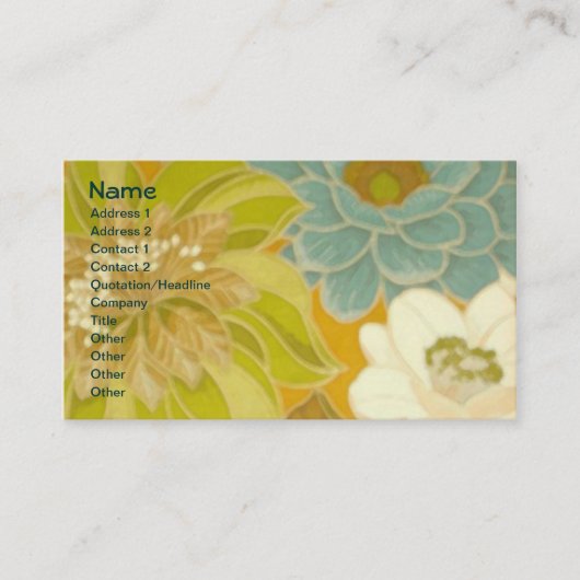 ヴィンテージフローラ壁紙、ターコイズグリーンとブラウン 名刺 (正面)