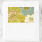 ヴィンテージフローラ壁紙、ターコイズグリーンとブラウン 長方形シール (バッグ)