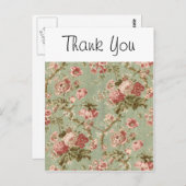 ヴィンテージフローラ壁紙、ピンク色オン緑 ポストカード (正面/裏面)