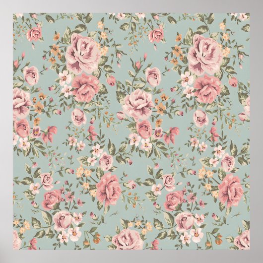 ヴィンテージフローラ壁紙 ポスター (正面)