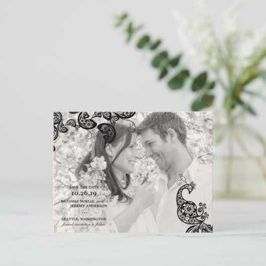 ヴィンテージフローラ孔雀の写真の日付を保存 案内ポストカード (スタンド正面)