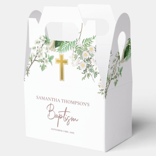 ヴィンテージフローラ宗教金ゴールドクロスバプテスマ フェイバーボックス (オープン)