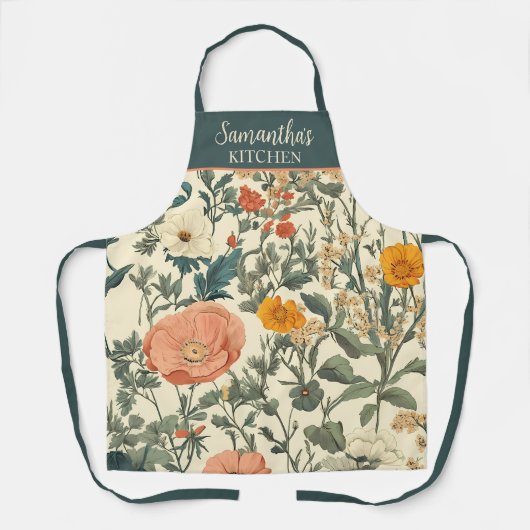 ヴィンテージフローラ山花とケシ エプロン (正面)