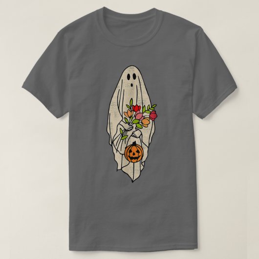 ヴィンテージフローラ幽霊かわいいハロウィングラフィックブーPu Tシャツ (デザイン正面)
