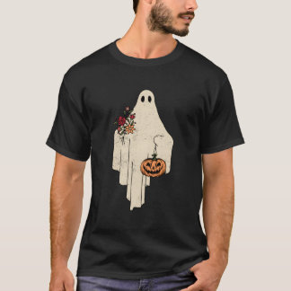 ヴィンテージフローラ幽霊かわいいハロウィーンの衣装おもしろい Tシャツ
