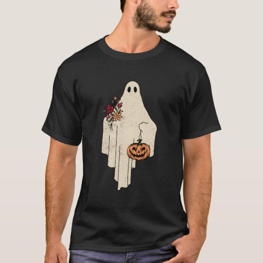 ヴィンテージフローラ幽霊かわいいハロウィーンの衣装おもしろい Tシャツ (正面)