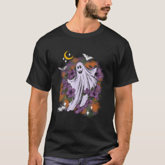 ヴィンテージフローラ幽霊かわいいハロウィーンウーメンズキッズマ Tシャツ