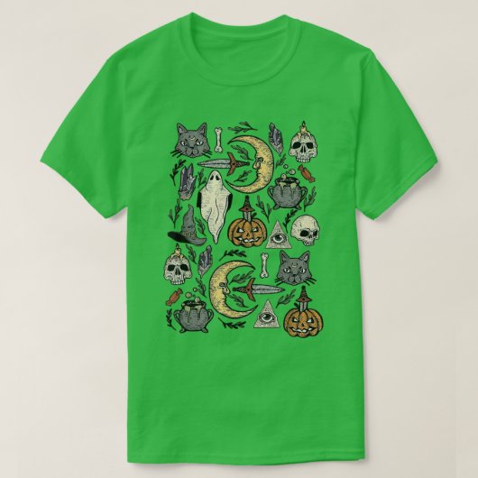 ヴィンテージフローラ幽霊ウィッチパンプキンハロウィンコスト Tシャツ (デザイン正面)