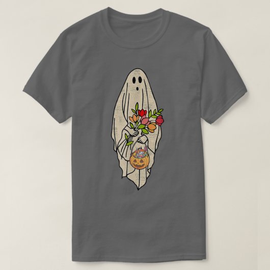 ヴィンテージフローラ幽霊ハロウィーンパンプキンジャックオラント Tシャツ (デザイン正面)