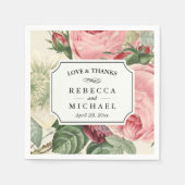 ヴィンテージフローラ愛と感謝してい結婚の スタンダードカクテルナプキン (正面)