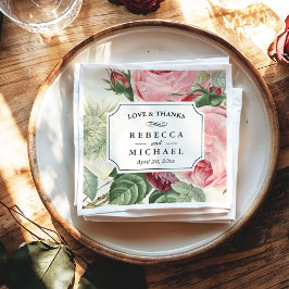 ヴィンテージフローラ愛と感謝してい結婚の スタンダードカクテルナプキン