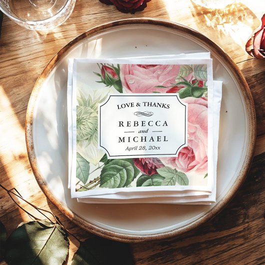 ヴィンテージフローラ愛と感謝してい結婚の スタンダードカクテルナプキン