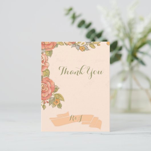 ヴィンテージフローラ感謝してい春の結婚式ユー ポストカード (スタンド正面)