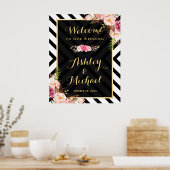 ヴィンテージフローラ抽象芸術線のパタ結婚ーンの記号 ポスター (キッチン)