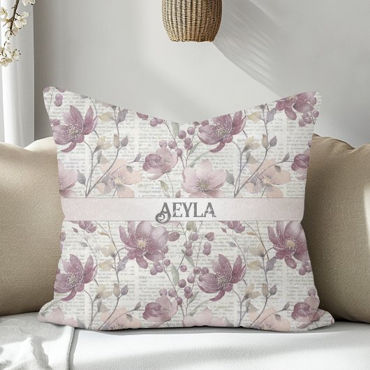 ヴィンテージフローラ新聞パターン クッション