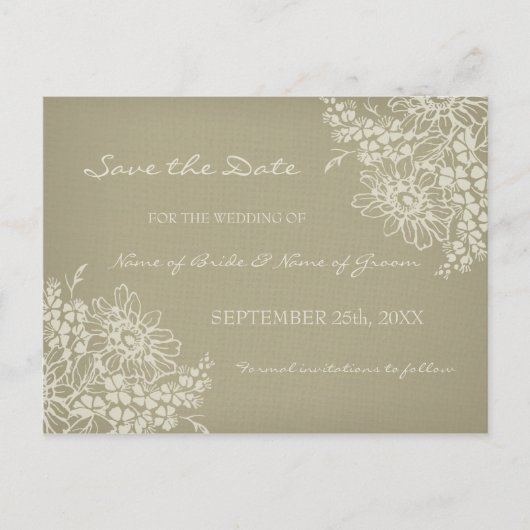 ヴィンテージフローラ日付の結婚はがきを保存 案内ポストカード (正面)