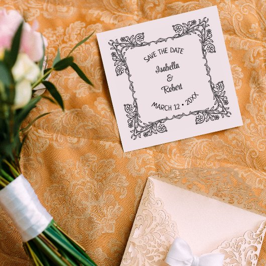 ヴィンテージフローラ日付の結婚保存 ラバースタンプ