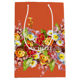 ヴィンテージフローラ春プリムローゼシックテラコッタ ミディアムペーパーバッグ