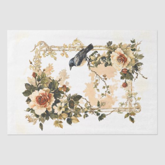 ヴィンテージフローラ枠（鳥付き） 薄葉紙 (正面)
