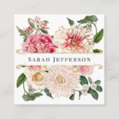 ヴィンテージフローラ植物学エレガント金ゴールド渦白 スクエア名刺 (正面)