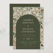 ヴィンテージフローラ植物学&グリーンアーチ自然テーマ 招待状 (正面/裏面)