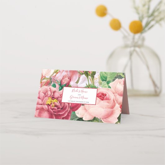 ヴィンテージフローラ植物性バラ結婚座席表 プレイスカード (裏面)